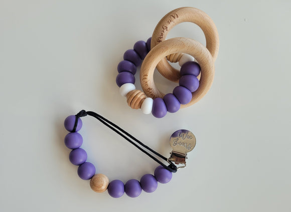 Wood Ring Teether Set with Clip - Grape