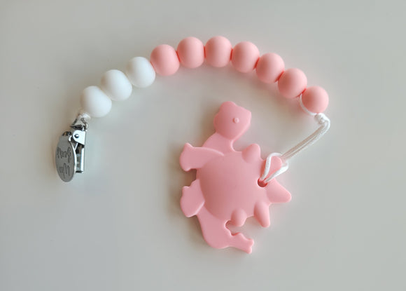 Teether Set with Clip - Pink Dinosaur