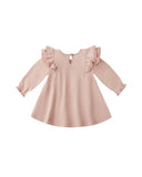 Long Sleeve Flutter Dress - Rose