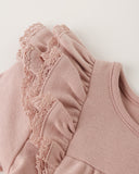 Long Sleeve Flutter Dress - Rose