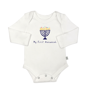 "First Hanukkah" Long Sleeve Organic Cotton Bodysuit