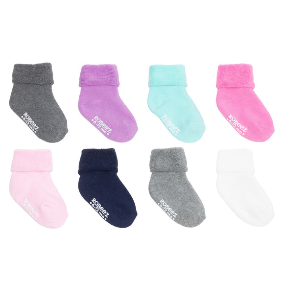 Robeez 8 Pk Infant Socks - Solid Terry Cuff Pink
