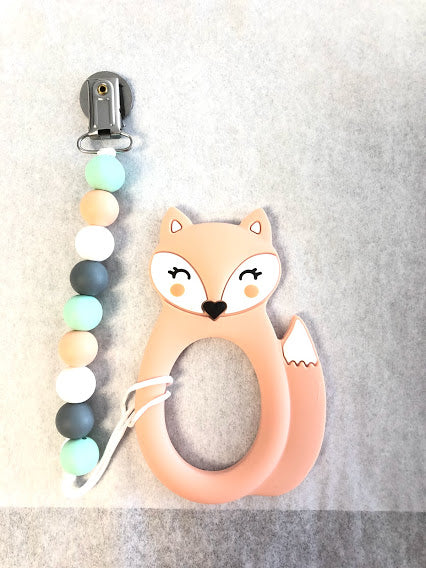 Wee Bears Animal Teether with Clip - Pink Fox
