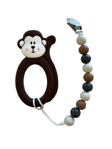 Teether with Clip - Monkey