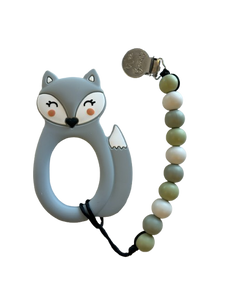 Teether with Clip - Grey Fox