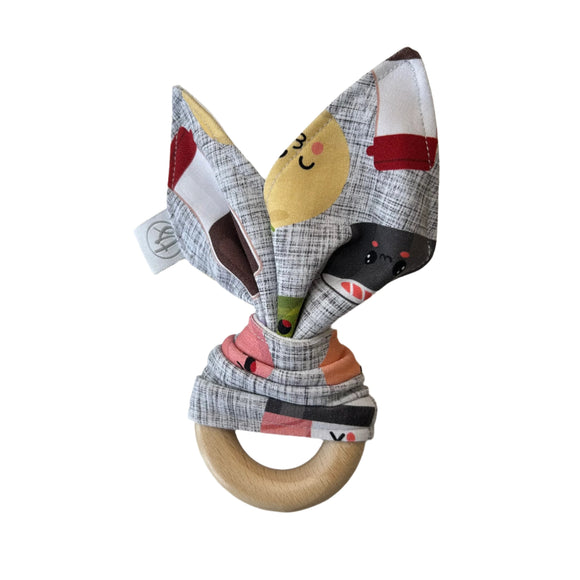 Organic Cotton Bunny Teether - Grey Sushi