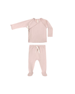 Wrap Top + Footed Pant Set - Rose