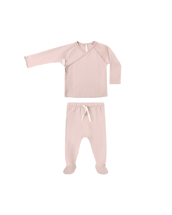 Wrap Top + Footed Pant Set - Rose
