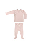 Wrap Top + Footed Pant Set - Rose