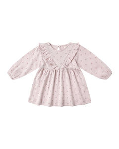Long Sleeve Ruffle V Dress - Lilac Ditsy