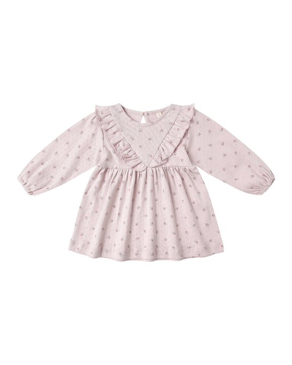 Long Sleeve Ruffle V Dress - Lilac Ditsy