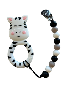 Teether with Clip - Black/White Zebra