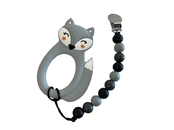 Teether Set with Clip - Silver Fox