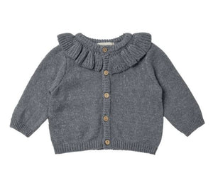 Ruffle Collar Cardigan - Grey