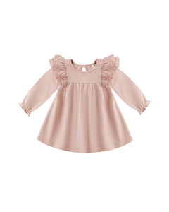 Long Sleeve Flutter Dress - Rose