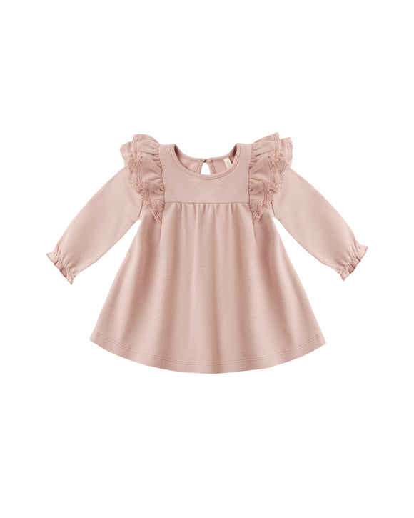Long Sleeve Flutter Dress - Rose
