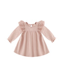 Long Sleeve Flutter Dress - Rose