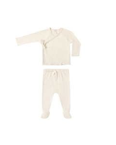 Wrap Top + Footed Pant Set - Natural