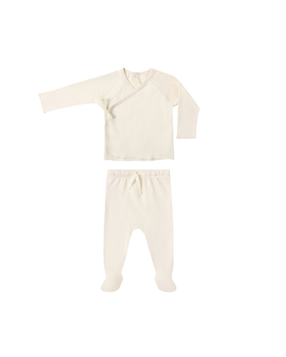 Wrap Top + Footed Pant Set - Natural