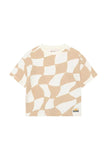 T-shirt Brown Checker - Egret