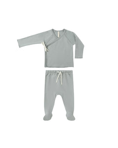 Wrap Top + Footed Pant Set - Steel Blue