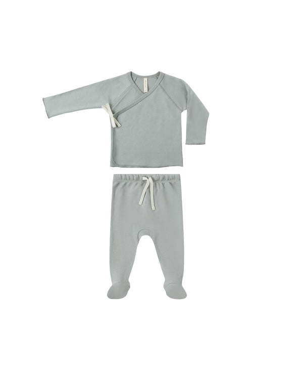 Wrap Top + Footed Pant Set - Steel Blue