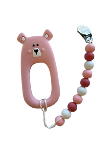 Teether with Clip - Pink Bear
