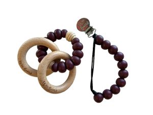 Wood Ring Teether Set with Clip - Mulled Wine