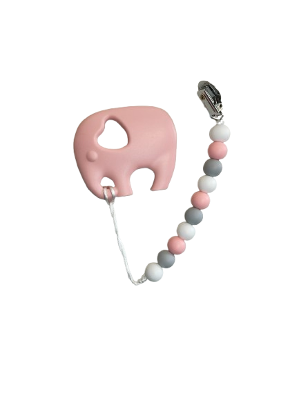 Wee Bears Teether Set with Clip - Pink Elephant