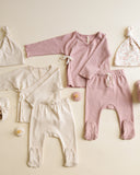 Wrap Top + Footed Pant Set - Rose