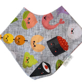 Organic Cotton Drool Bib - Grey & Pink Sushi