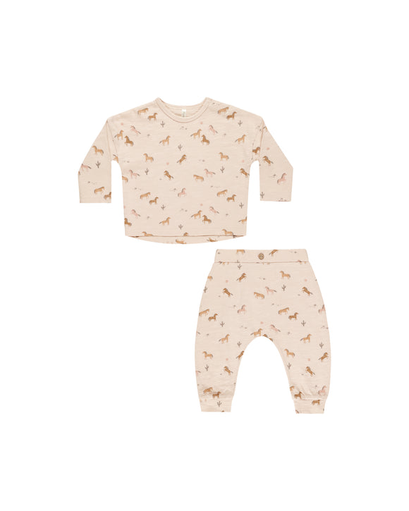 Long Sleeve Tee + Pant Set - Horses