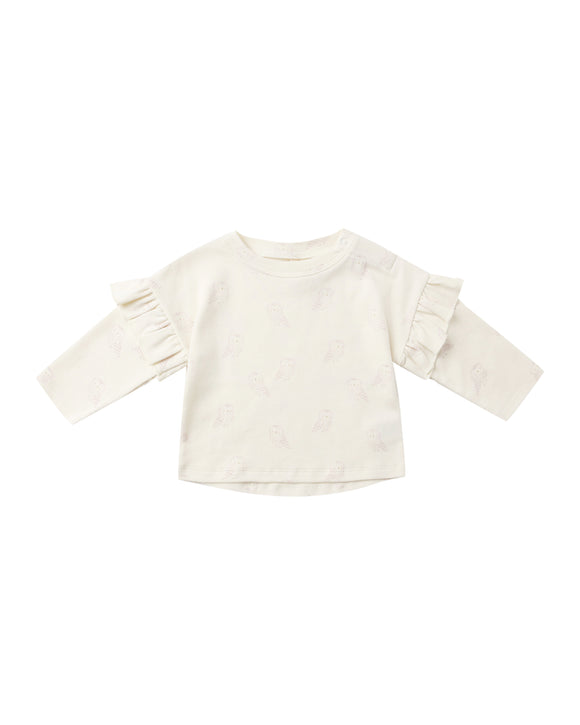 Ruffle Long Sleeve Tee - Snow Owls
