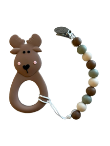 Teether with Clip - Brown Moose