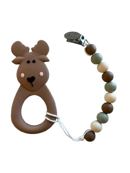 Teether with Clip - Brown Moose