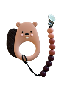 Teether with Clip - Brown Beaver