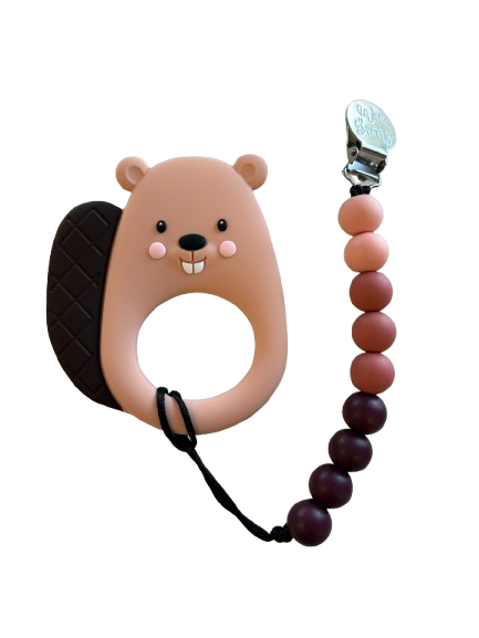 Teether with Clip - Brown Beaver