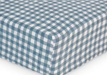 Lulujo Cotton Muslin Crib Sheet - Navy Gingham