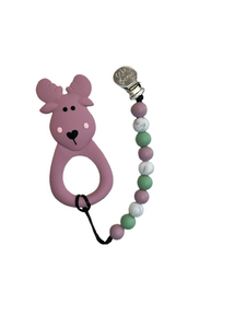 Wee Bears Animal Teether with Clip - Mauve Moose