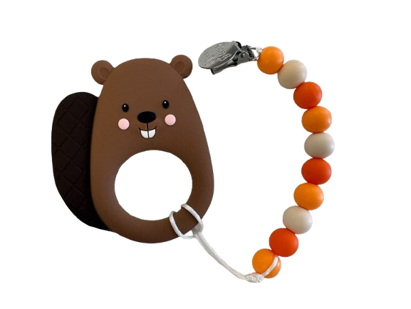 Teether with Clip - Brown Beaver