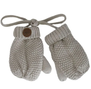 Cotton Knit Mittens - Beige