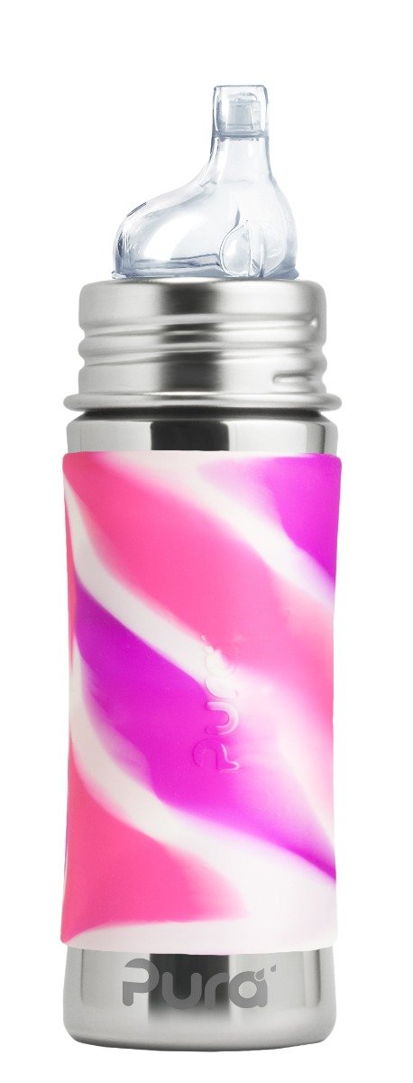 Stainless Steel Sippy Bottle - Pink Swirl