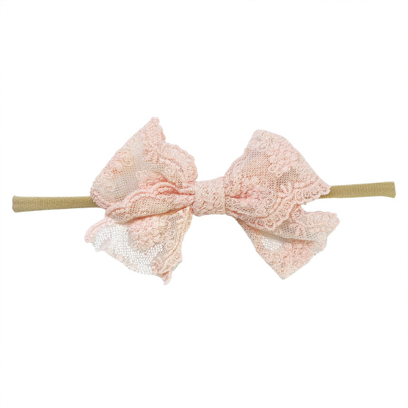 Lace Bow Headband - Light Pink