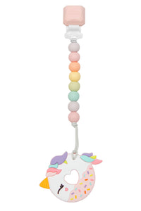 Teether with Clip - Pink Unicorn Donut