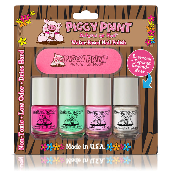 Piggy Paint Nail Polish Mini - 3 Colours, Basecoat and Nail File