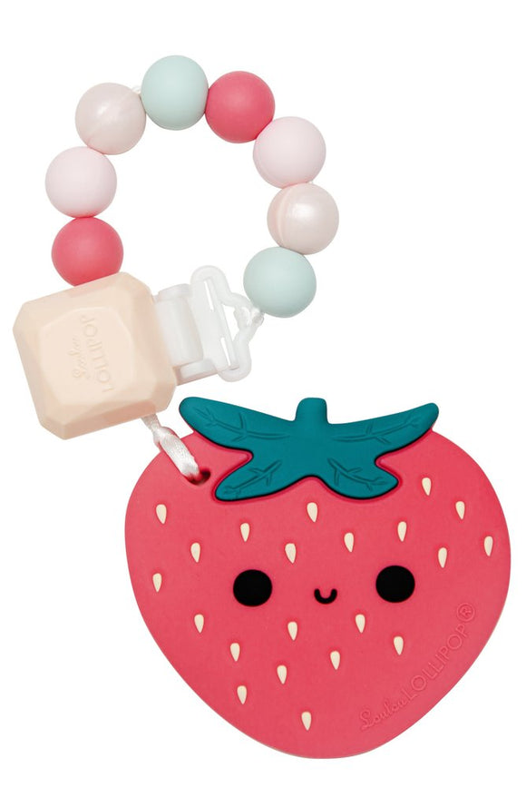 Teether with Clip - Strawberry