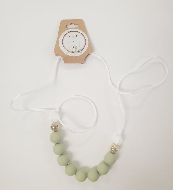 Wee Bears Mama Necklace - Sage with White Lanyard