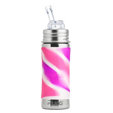 Stainless Steel Straw Bottle - Pink Swirl
