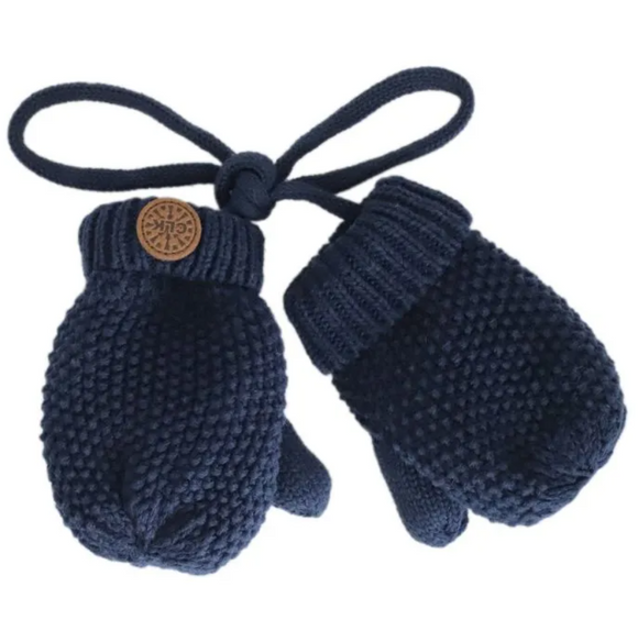 Cotton Knit Mittens - Navy