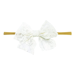 Lace Bow Headband - White